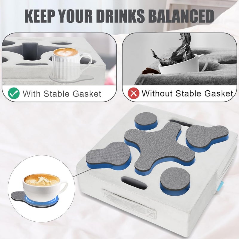 IGOHEALS Couch Cup Holder-Sofa Cup Holder Pillow Tray Caddy Cupholder Hearted for Bed, Rv, Tv, Car, Man Cave, Backseat for Remote, Drinks, Snacks (Square-Silver Grey) - Image 4